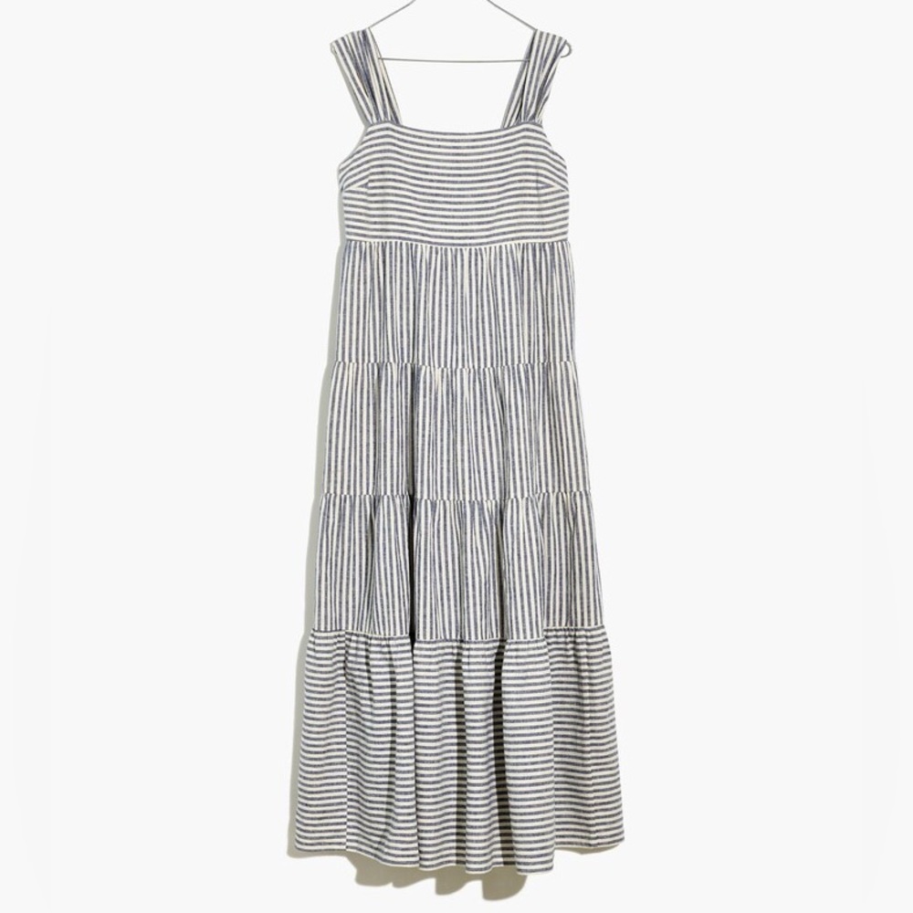 Madewell - Striped Tiered Maxi Dress in Gray/White, XS.